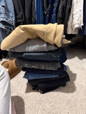 Stack of Mixed Women's freddy jeans - Mustard, Gray, Navy, Black